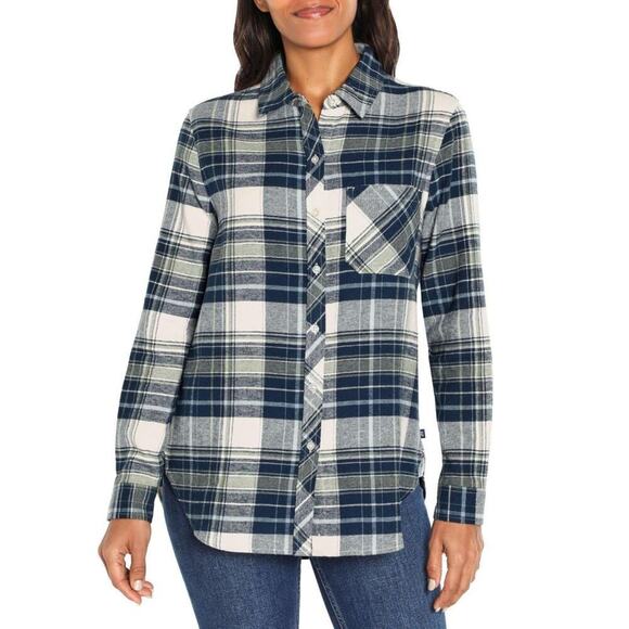 GAP RELAXED FIT AMELIA PLAID‎ BUTTON UP FLANNEL IN SEA SPRAY NWT WOMEN'S SIZE XS - Picture 1 of 14